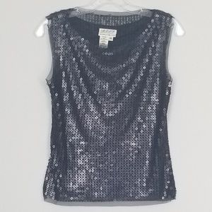 Max Studio Sequin Black Sheer Sleeveless Top XS